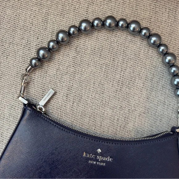 Kate Spade Madison Faux Pearl Medium Convertible Crossbody Parisian Navy Purse - Picture 7 of 10